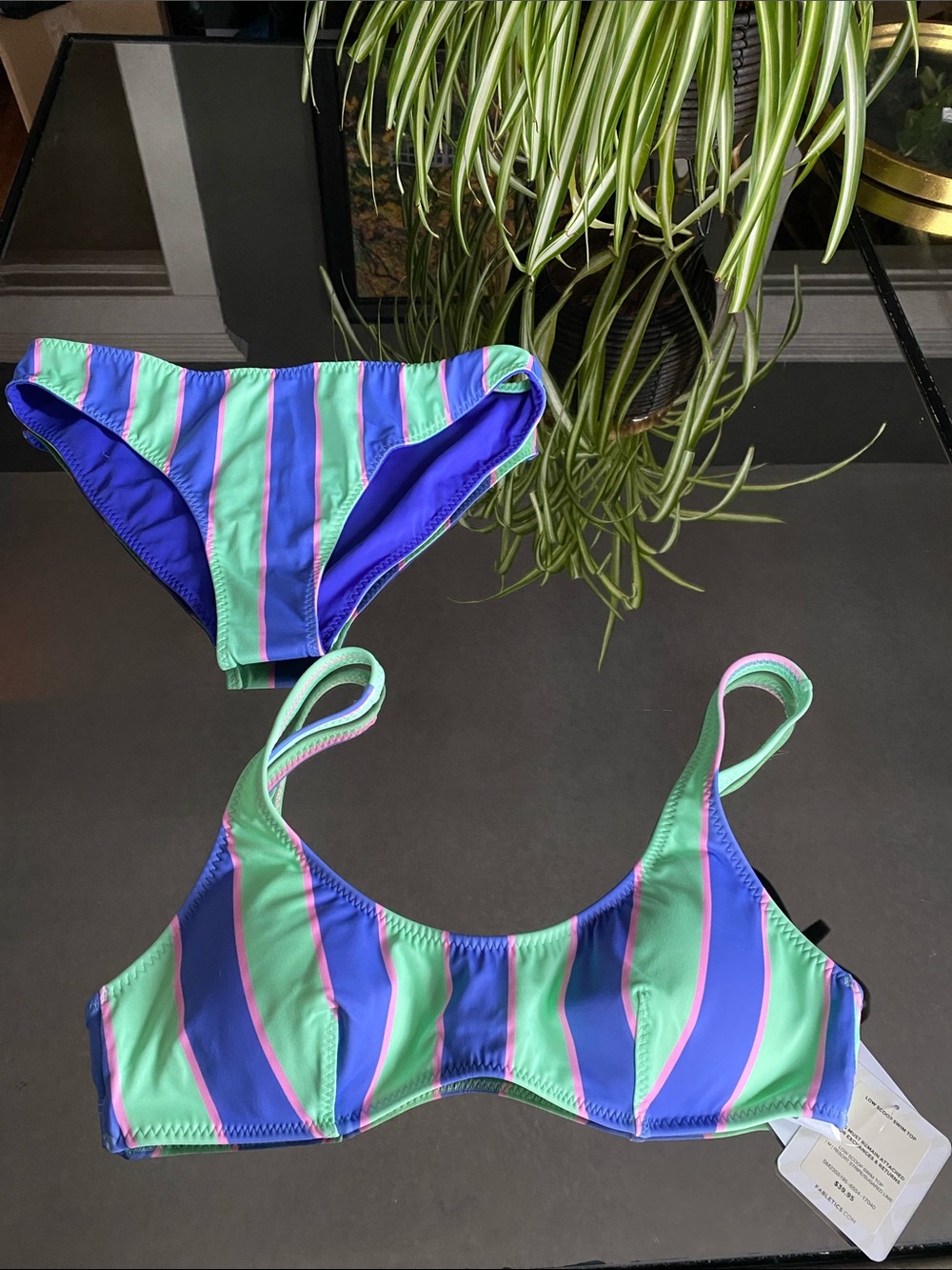 NWT Fabletics Swimsuit - Colorway Resort Stripe/Extreme Royal/Sugared Lime
